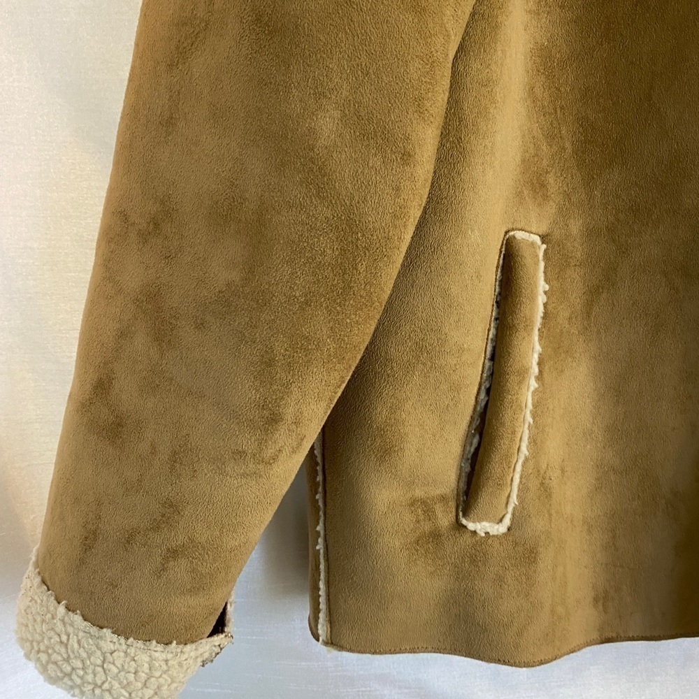 Vintage 1960s Groggy Vegan Beige Suede Jacket with Tan Sherpa Mens Sm - Picture 6 of 15